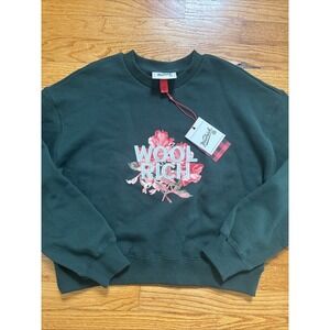 Woolrich Dark Green Sweatshirt with Pink Floral Design Size Small